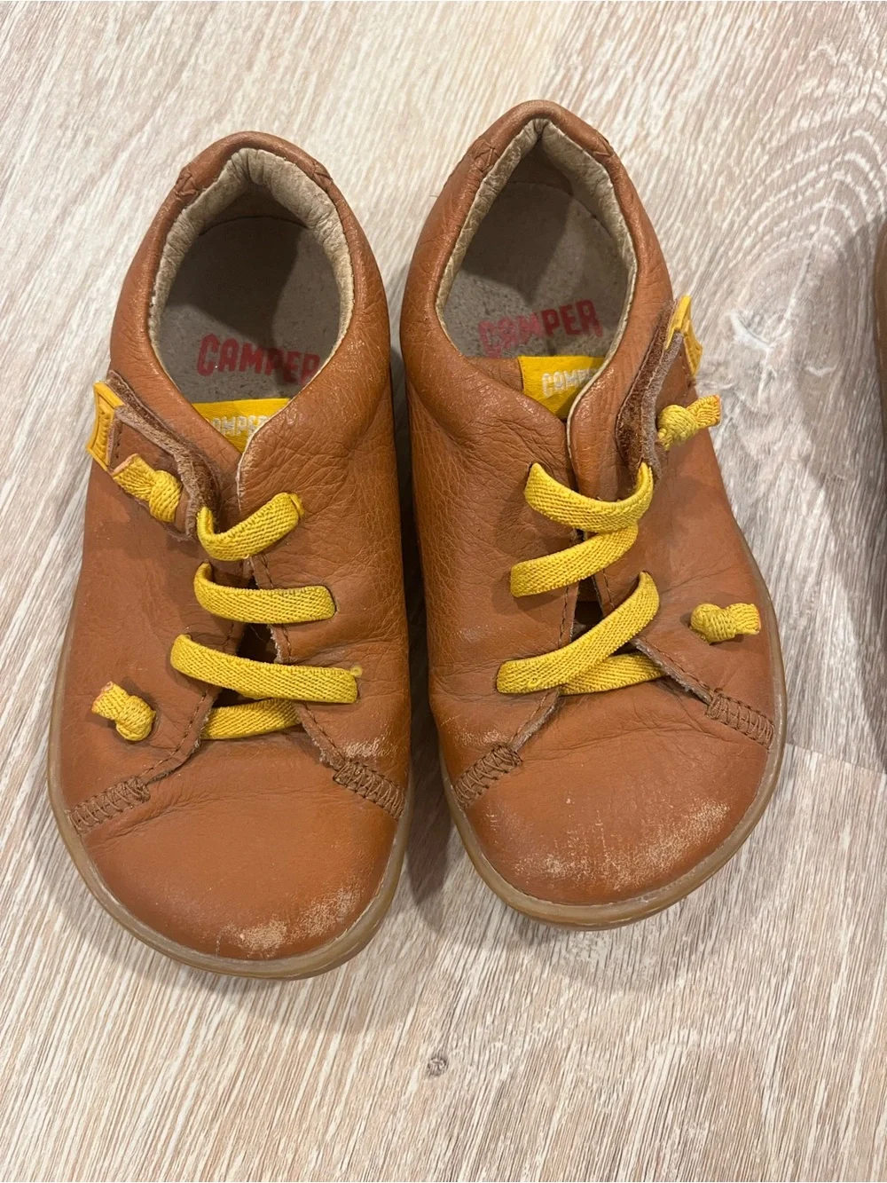 Camper Kids Tan Leather Moccasins